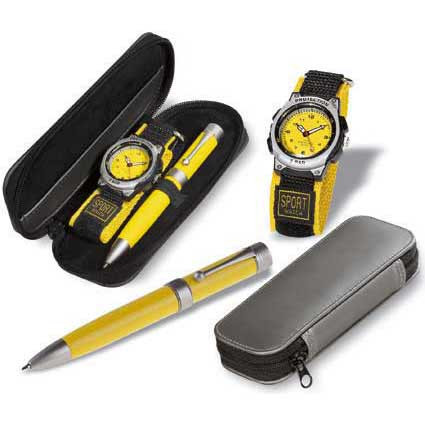 Set mit Kugelschreiber und Sport-Armbanduhr in Reißverschluss